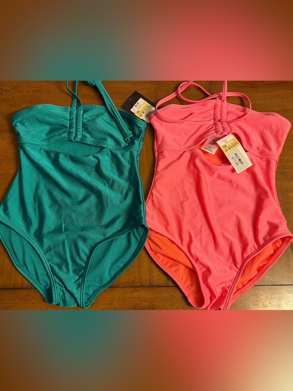 2)Art Class Target Kids One-Piece Swimsuits- Teal and Coral